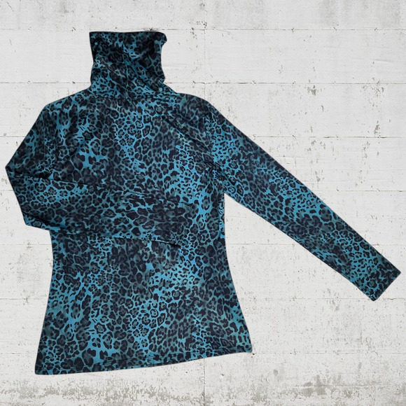 Boston Proper Emerald Green Animal Print Mob Wife Turtleneck Top Size Small - Picture 6 of 6